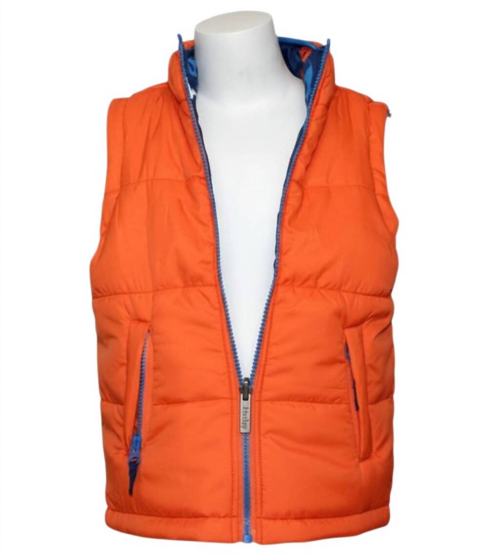 NEW HATLEY kids retro rockets reversible gilet vest in orange